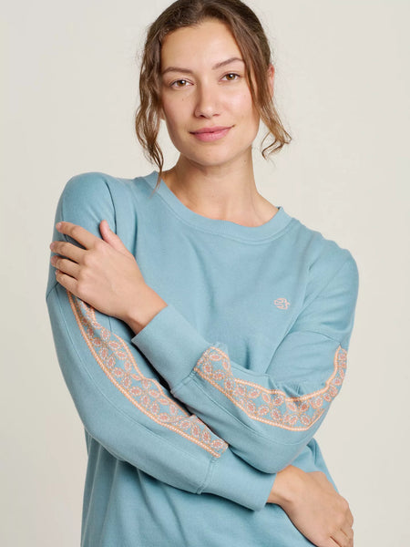 Embroidered Crew Neck Sweatshirt | Duck Egg Blue