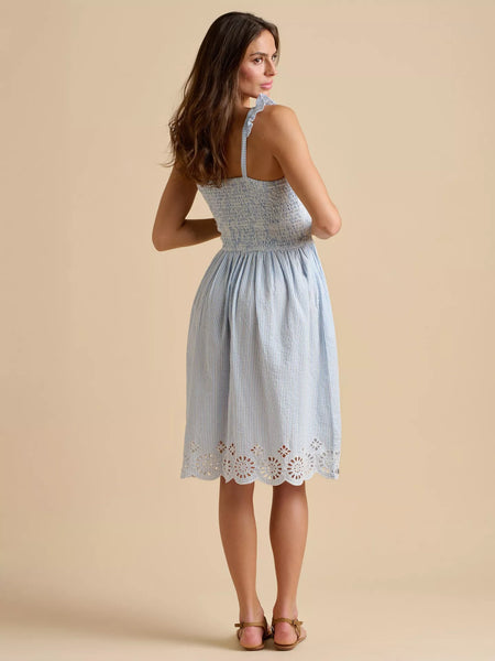 Fossil Stripe Broderie Knee Length Sun Dress | Blue/White