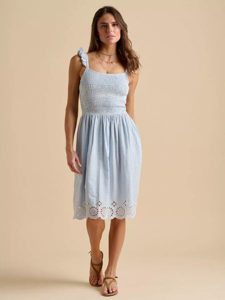 Fossil Stripe Broderie Knee Length Sun Dress | Blue/White