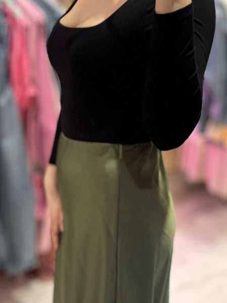 Ashley Satin Maxi Skirt | Khaki