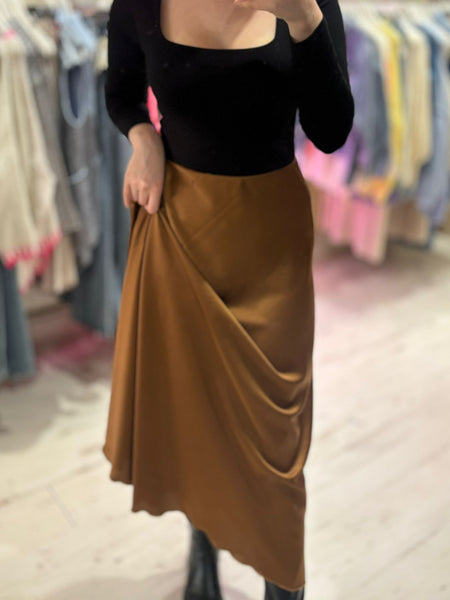 Ashley Satin Maxi Skirt | Bronze