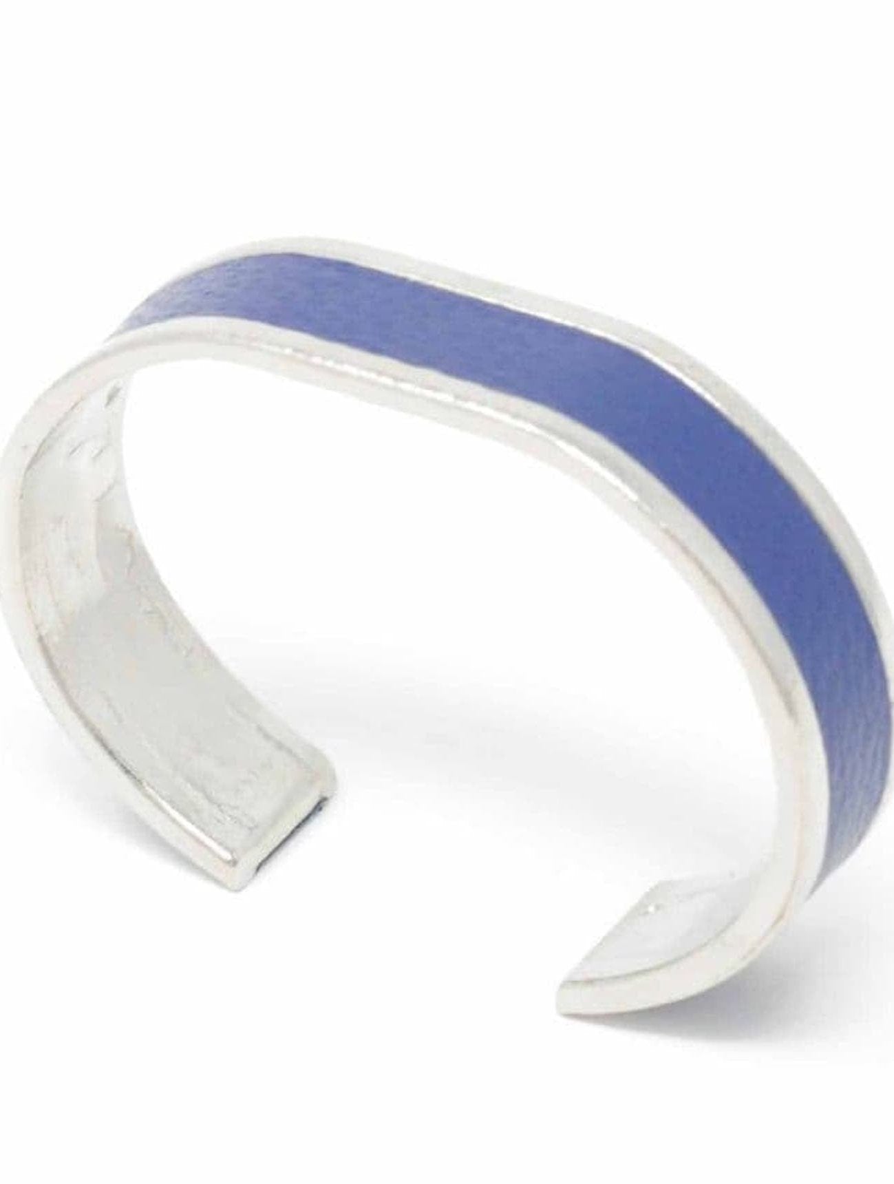 15 mm Straight End Bangle with Leather Inlay | Blue