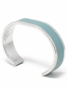 15 mm Straight End Bangle with Leather Inlay | Duck Egg