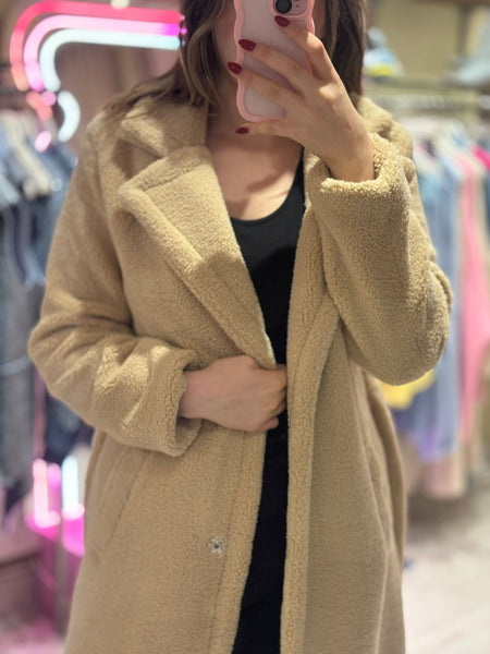 Teddy Long Belted Wrap Coat |Beige