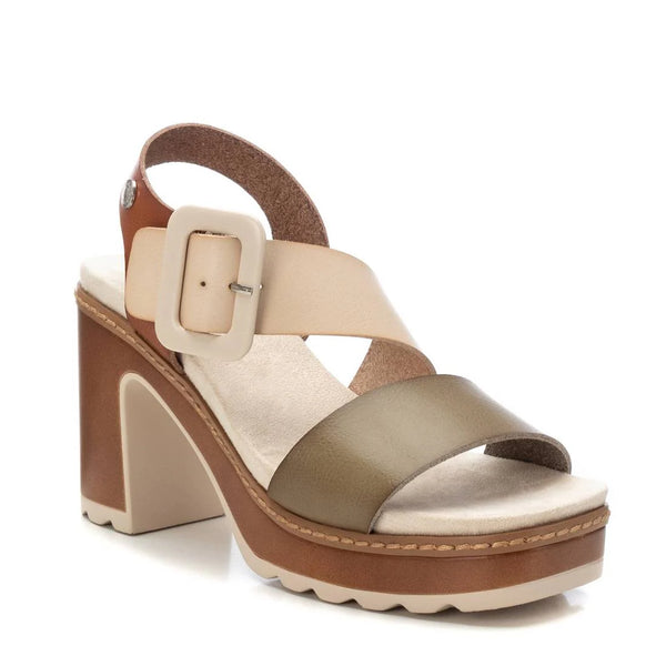 VEGAN Platform Buckle Detail | 172843 | Khaki/Cream