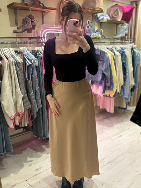 Ashley Satin Maxi Skirt | Gold