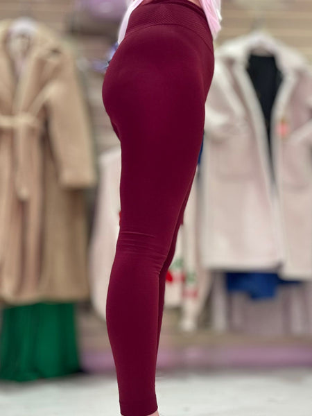 High Waisted Thermal Lined Seamless Leggings | Burgundy