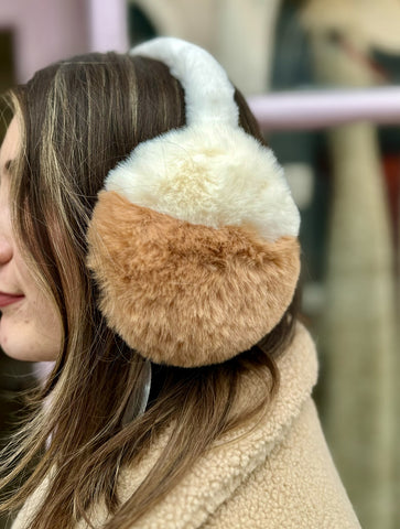 Two-Tone Fluffy Faux Fur Earmuffs | Cream/Caramel