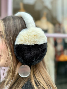 Two-Tone Fluffy Faux Fur Earmuffs | Black/Cream