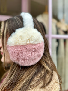 Two-Tone Fluffy Faux Fur Earmuffs | Pink/Cream