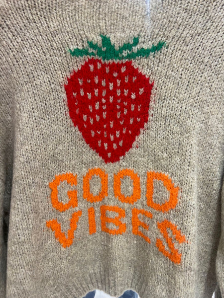 Good Vibes Strawberry Cardigan | Oatmeal