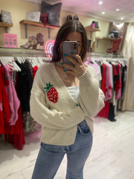 Good Vibes Strawberry Cardigan | Cream