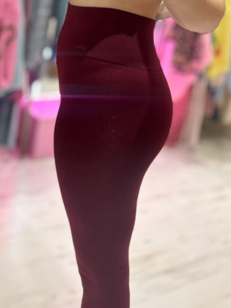 High Waisted Thermal Lined Seamless Leggings | Burgundy