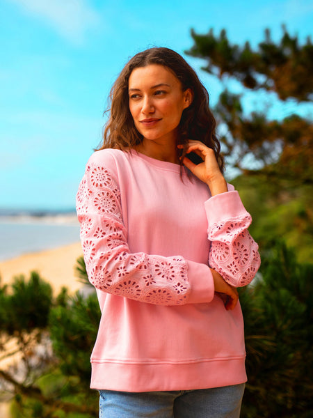 Broderie Crew Neck Sweat | Pale Pink