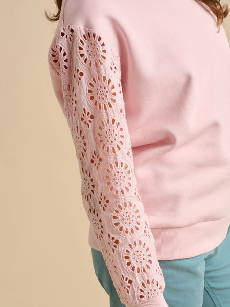 Broderie Crew Neck Sweat | Pale Pink