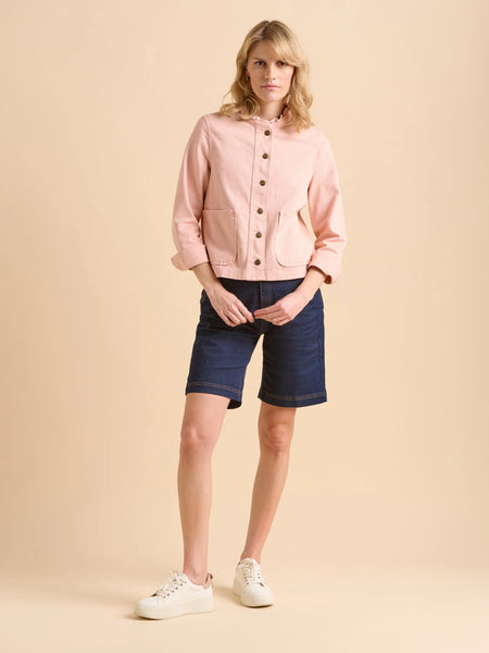 Frill Neck Denim Jacket | Pale Pink