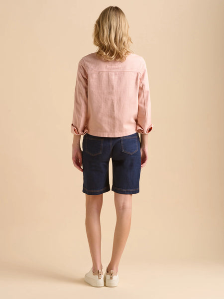 Frill Neck Denim Jacket | Pale Pink