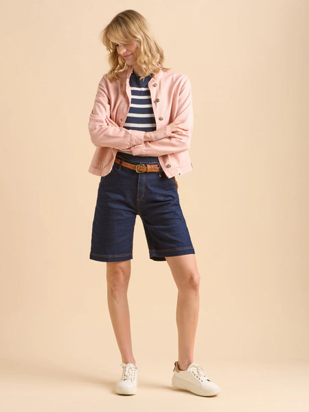 Frill Neck Denim Jacket | Pale Pink