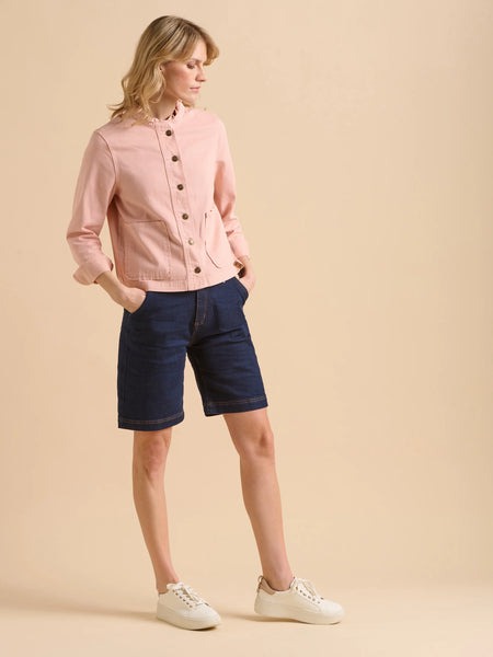 Frill Neck Denim Jacket | Pale Pink