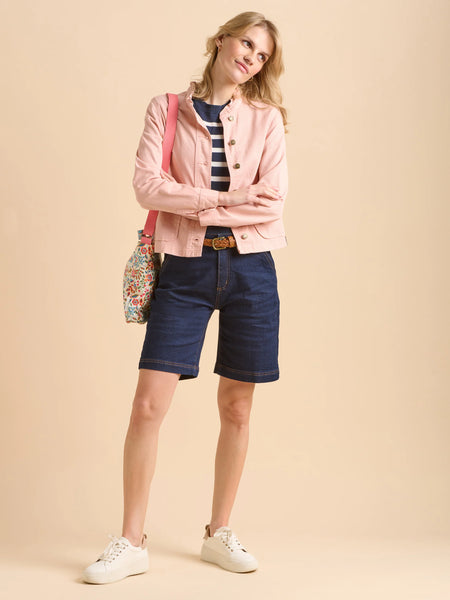 Frill Neck Denim Jacket | Pale Pink