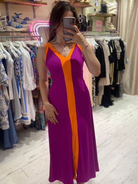 Celine Colour Block Maxi Dress | Purple/Orange