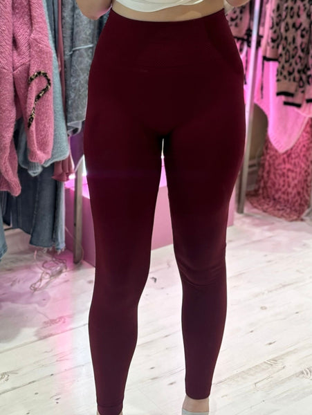 High Waisted Thermal Lined Seamless Leggings | Burgundy