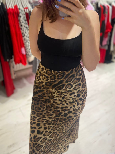 Leopard Print Satin Midi/Midaxi Skirt | Brown Multi