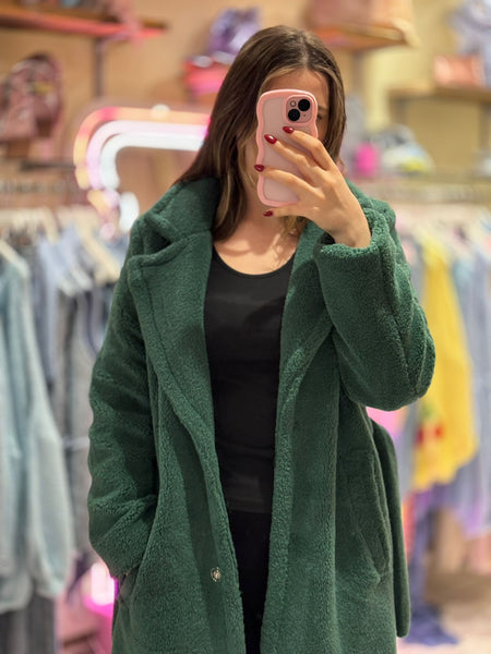 Teddy Long Belted Wrap Coat | Forest Green