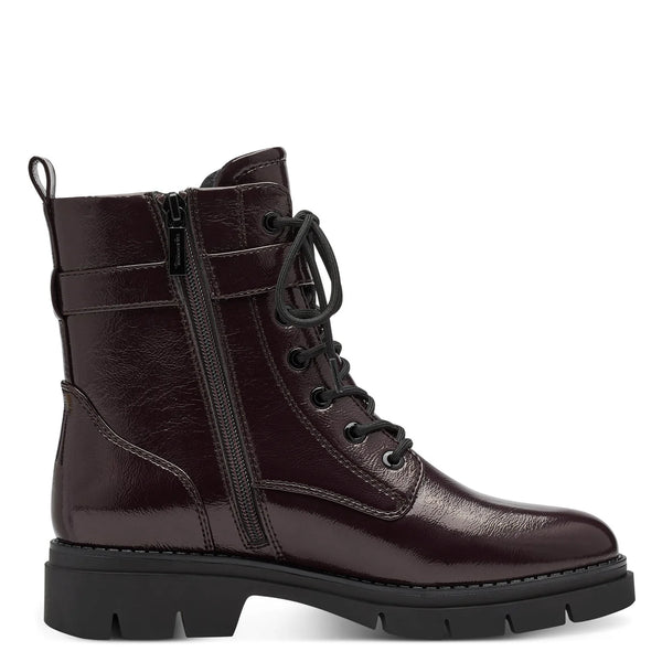 Tamaris / 25289 Chunky sole Lace up Ankle Boot / Bordeaux Patent