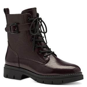 Tamaris / 25289 Chunky sole Lace up Ankle Boot / Bordeaux Patent