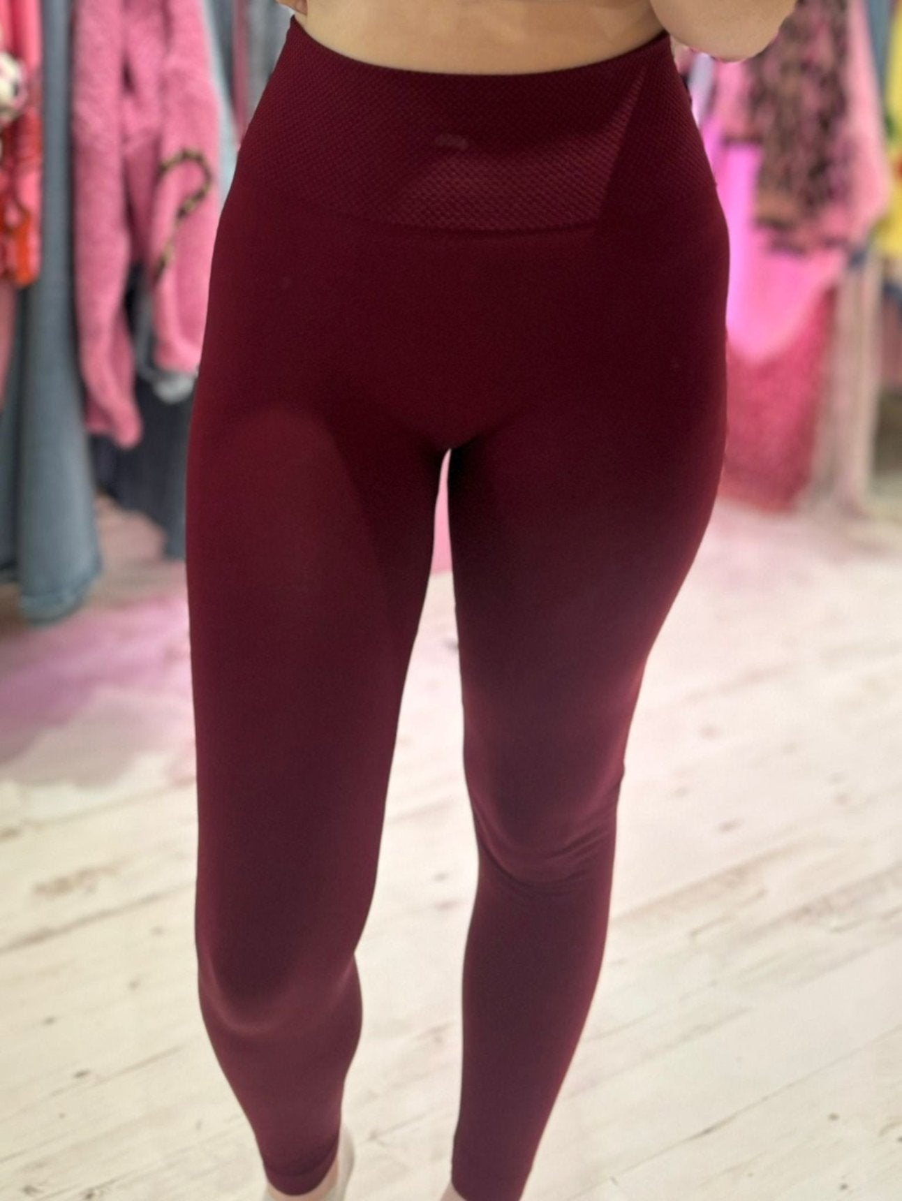 High Waisted Thermal Lined Seamless Leggings | Burgundy