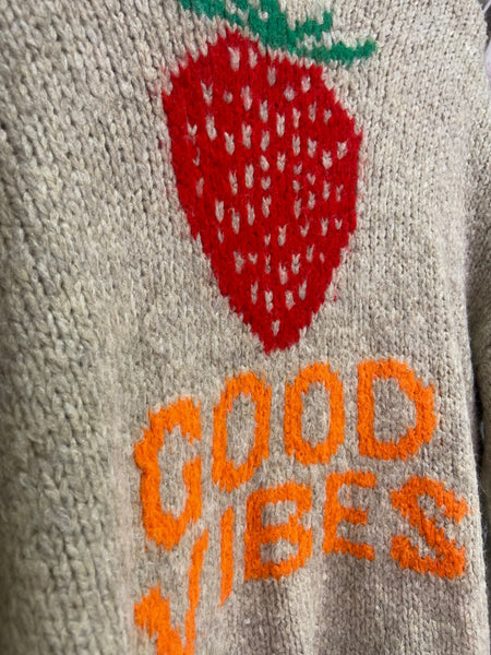 Good Vibes Strawberry Cardigan | Oatmeal