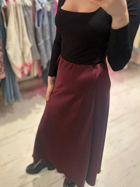 Ashley Satin Maxi Skirt | Burgundy