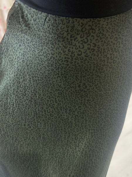 Alana Silk Mix Leopard Print Skirt | Olive Green