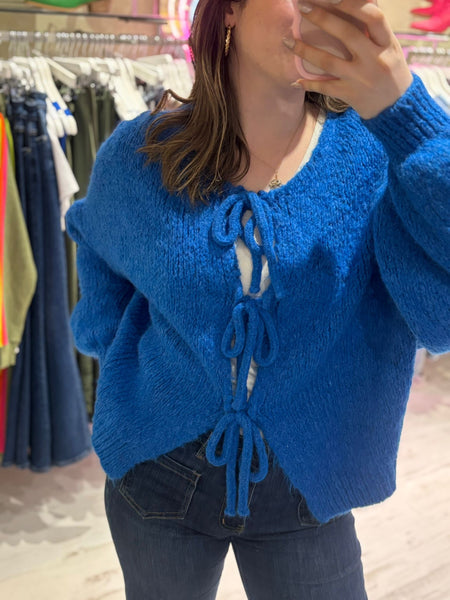 Tie Front Chunky Knit Cardigan | Electric Blue