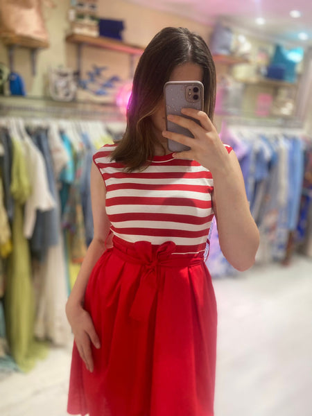 Hello Sailor Stripe T-Shirt Dress | Red/White