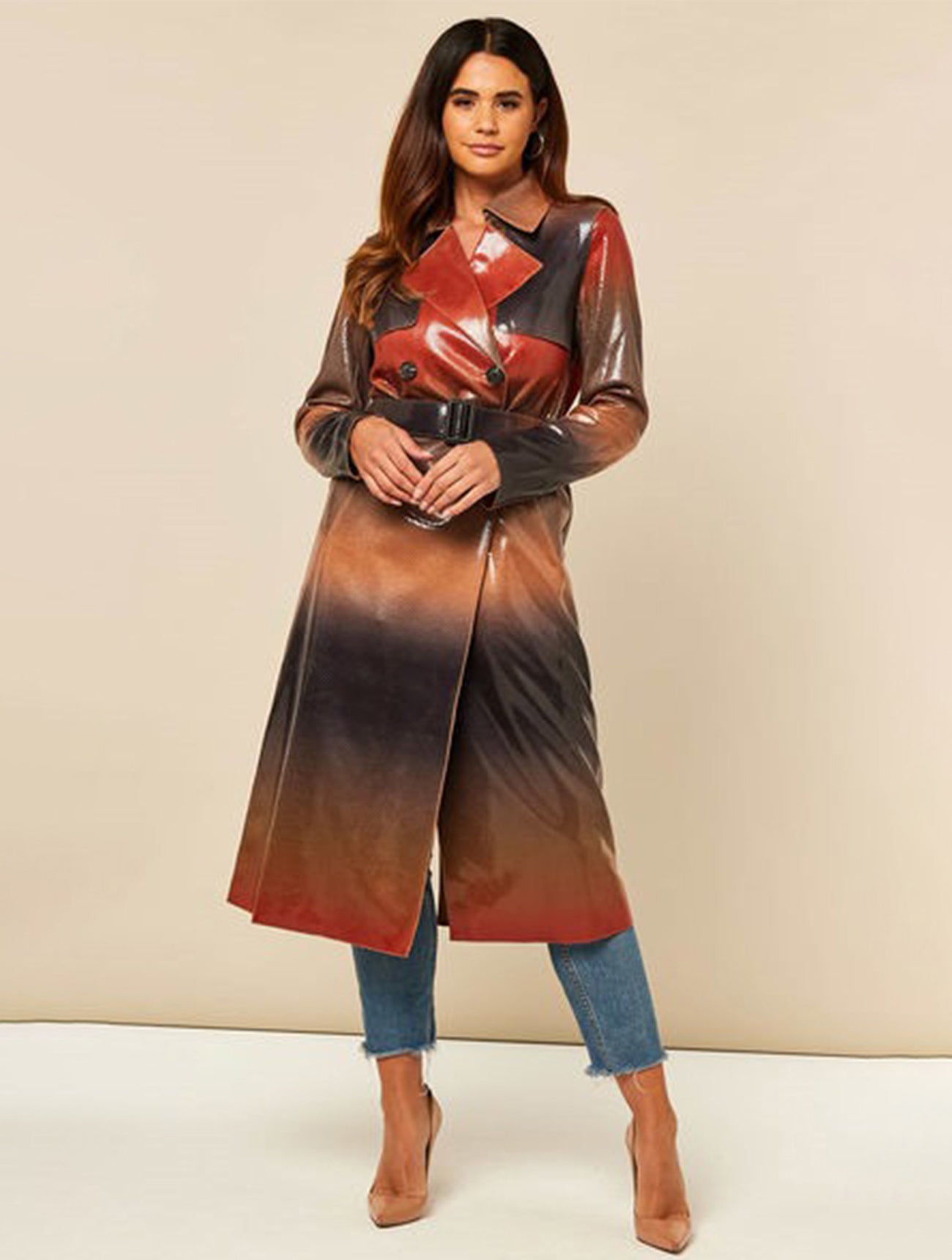 Patent Ombre Trench Coat | Black/Red Multi