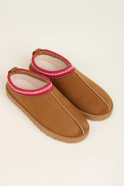 Cross Stitch Detail Slipper | Chestnut