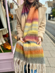 Soft Tassel Blanket Scarf |  Yellow Check Multi