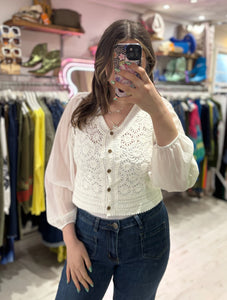 Stevie Sheer Sleeve Crochet Cardigan | Off White