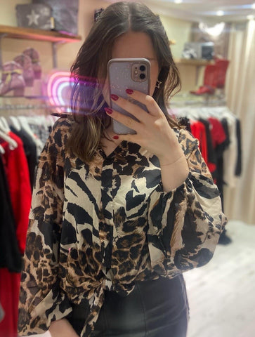 Animal Print Tie Up Blouse