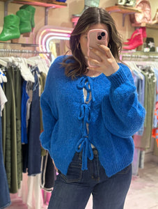 Tie Front Chunky Knit Cardigan | Electric Blue