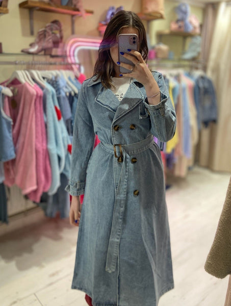 Light-wash Denim Trench Coat