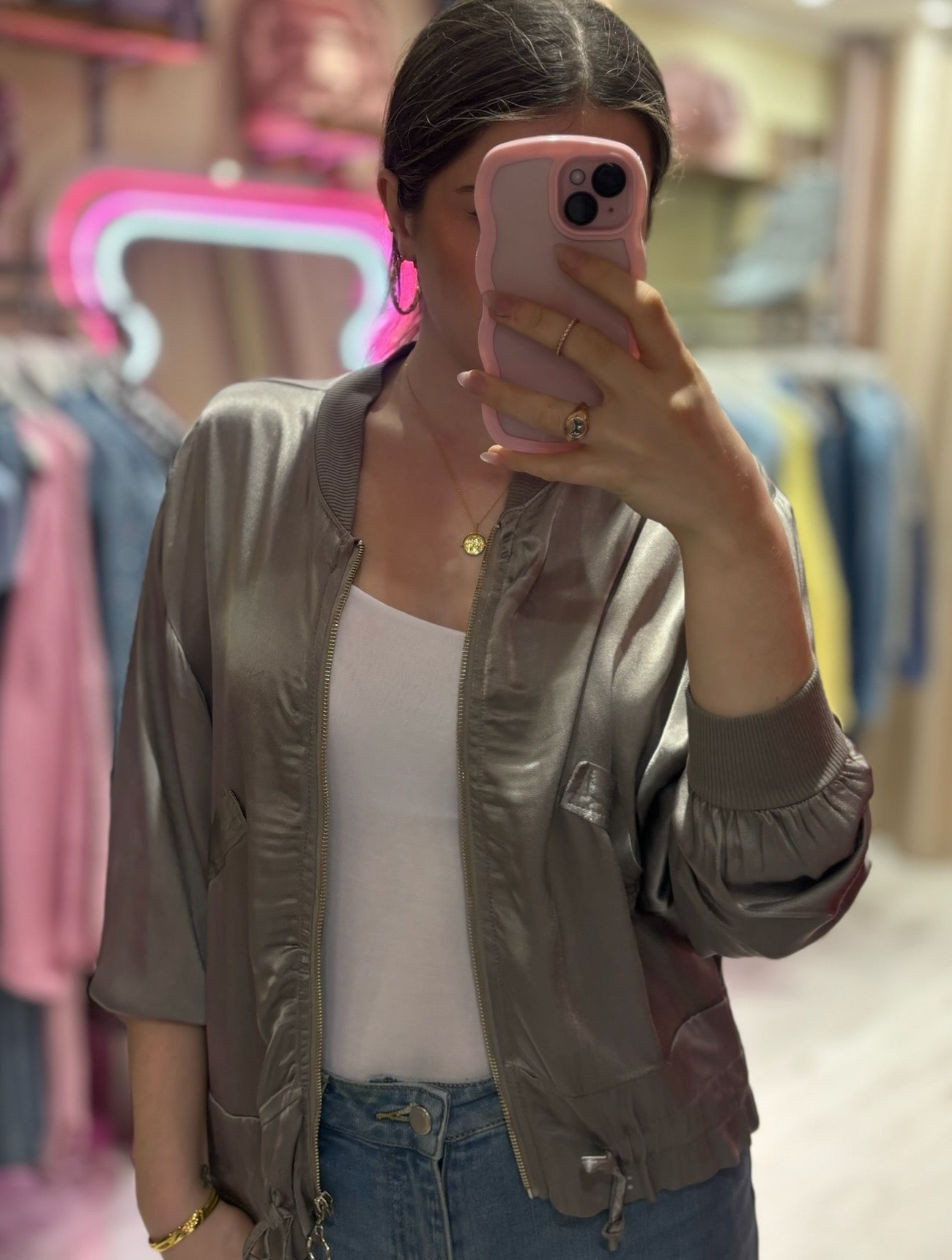 Metallic Bomber Jacket | Silver