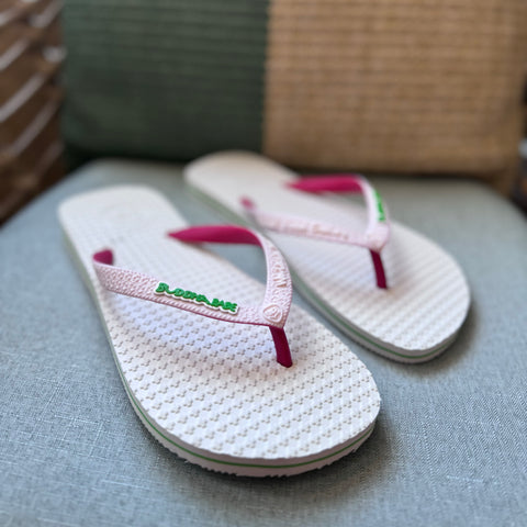 Buddha Babe | Flip Flops | White/Pink/Green