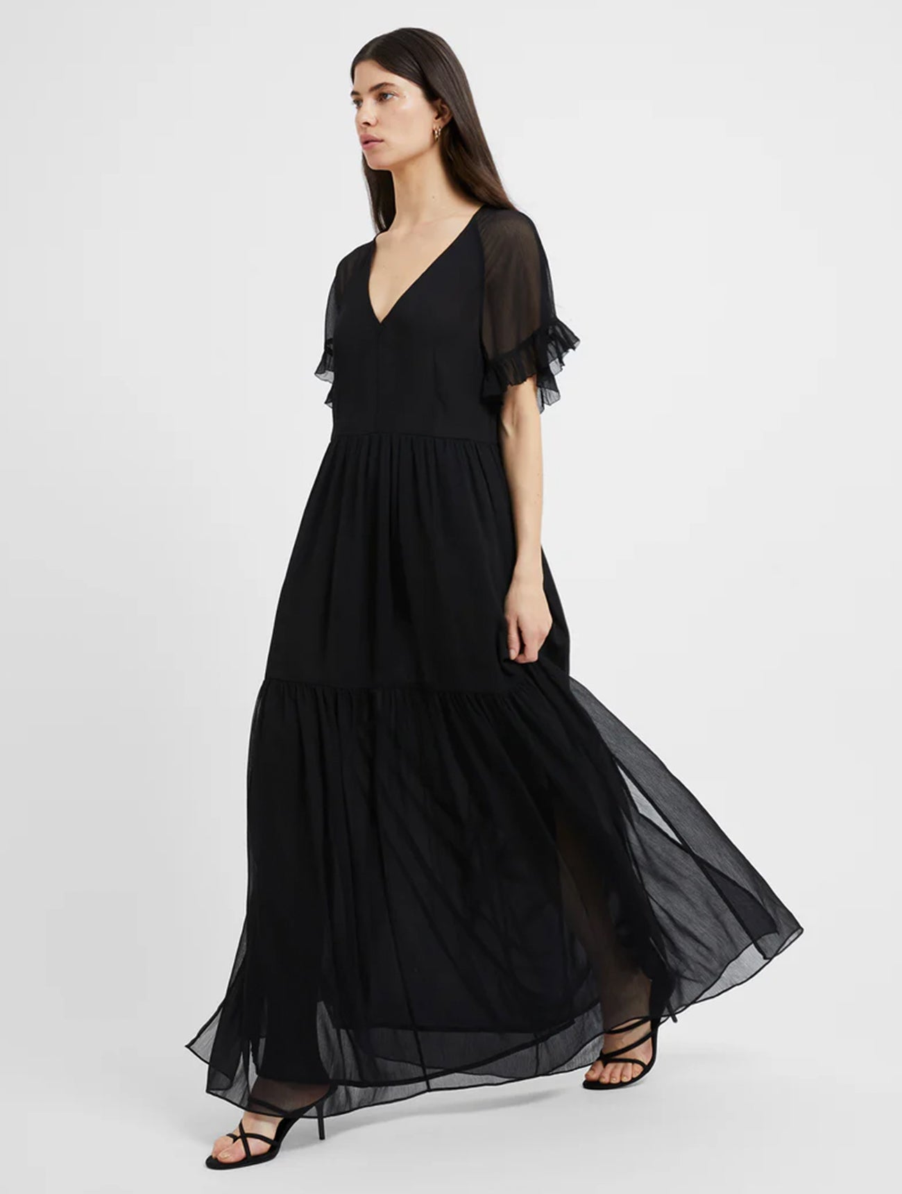 Gossamer Chiffon Tiered Maxi Dress | J1WAD | Black