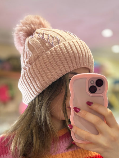 Sparkle Bobble Hat | Baby Pink