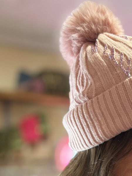 Sparkle Bobble Hat | Baby Pink