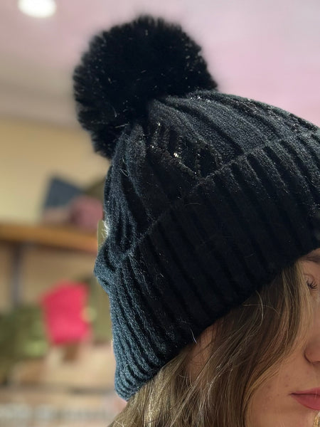 Sparkle Bobble Hat | Black