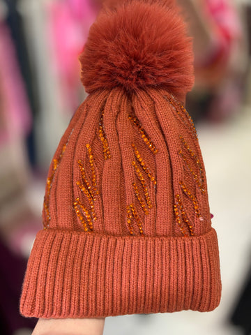 Sparkle Bobble Hat | Burnt Orange